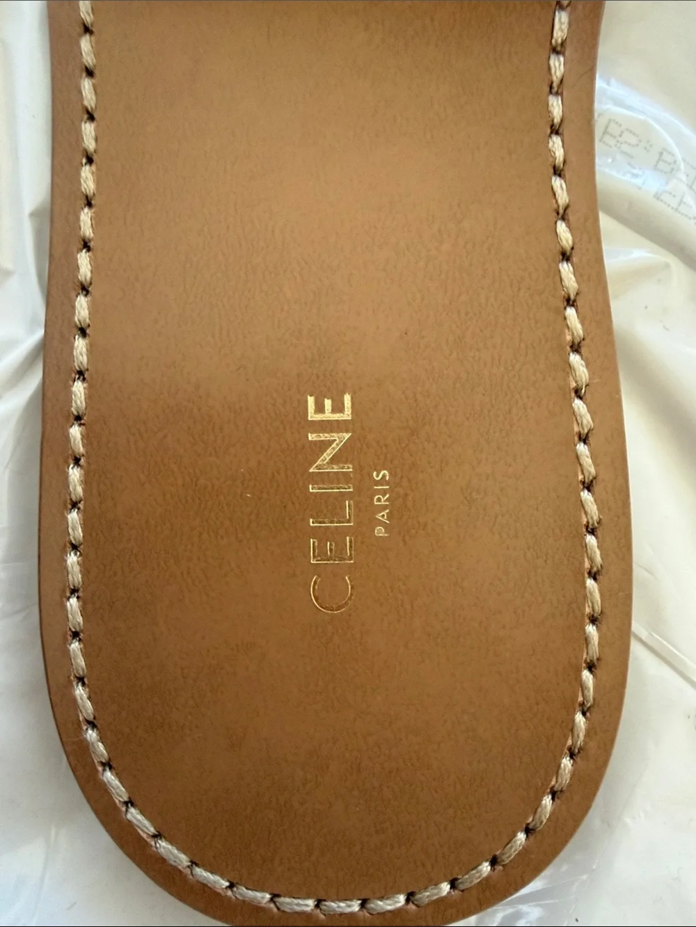 Celine Tan Brown Leather Embossed Slide Sandals with Gold Studs